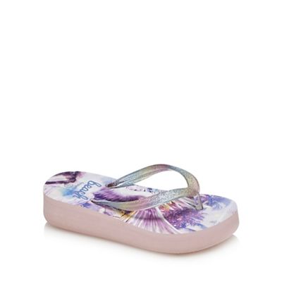 Girls' lilac glitter unicorn print flip flops